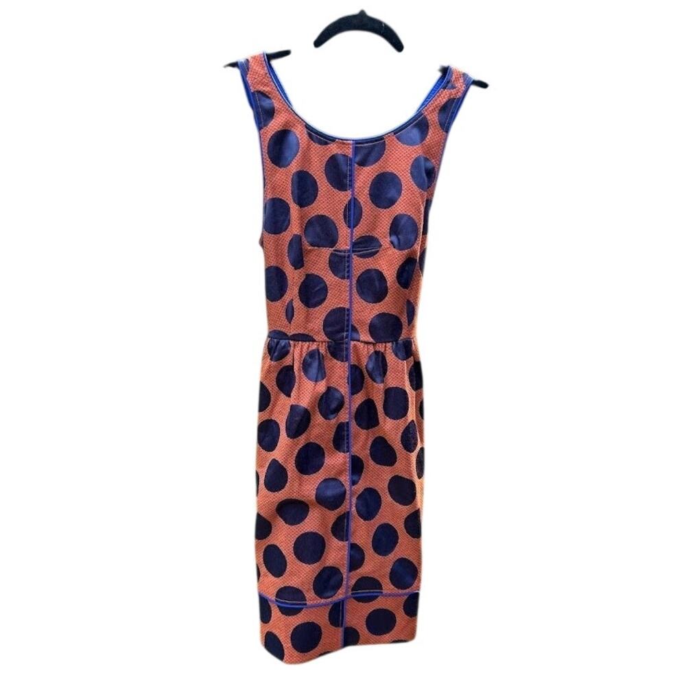 Anthropologie Maeve Rokin Dress Womens 6 Orange Blue Polka Dot Sheath Retro 60s